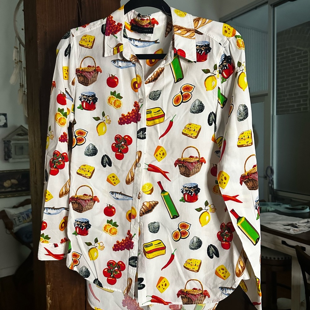 Jane and Delancey White Food Print Button Down Shirt